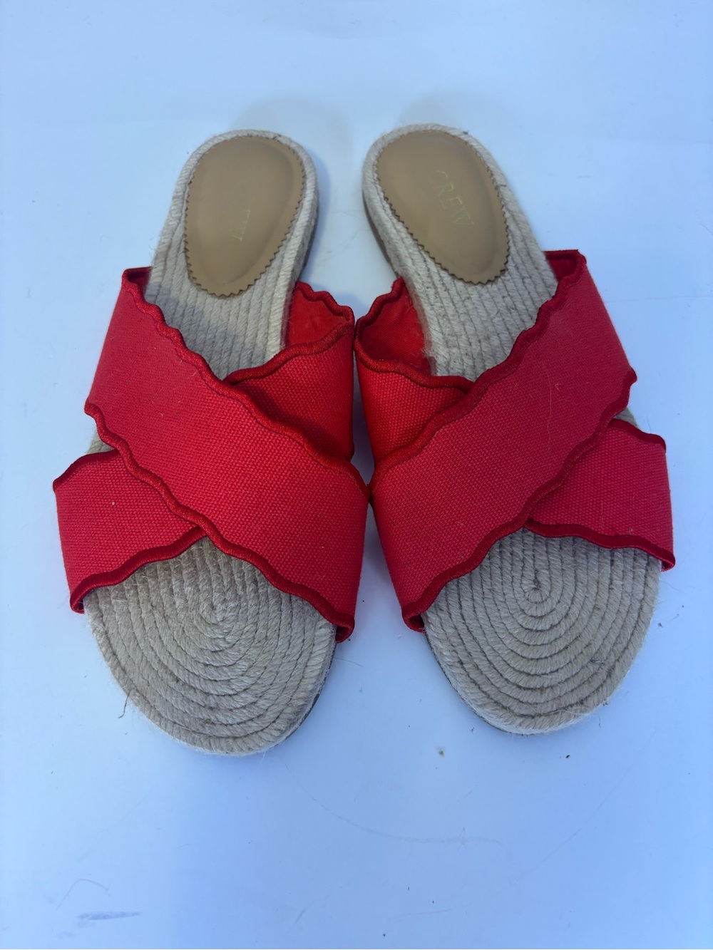 J. Crew Red Scalloped Ruffle Espadrille Slide Sandals Women 8 - Picture 5 of 7